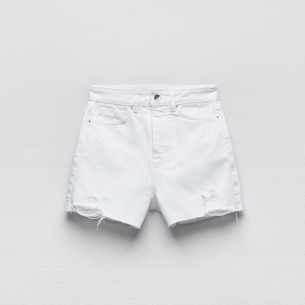 Zara high rise white denim shorts